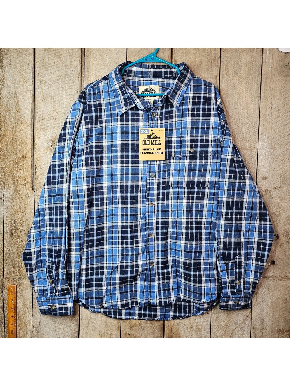 Old Mill Flannel Shirt Mens 2XL Blue Plaid Button Up Cotton Blend